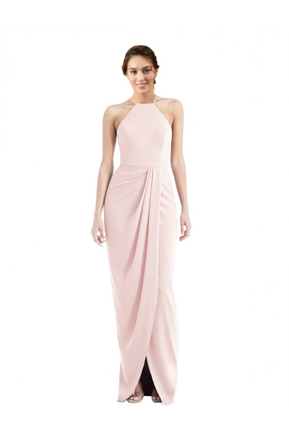 Long Sleeveless Stretch Crepe Pink Trumpet Halter Neck Prom Dress Canada Online