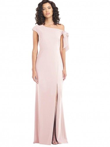 Long Cap Sleeves Stretch Crepe Pink Trumpet Off the Shoulder Prom Dress Canada Online