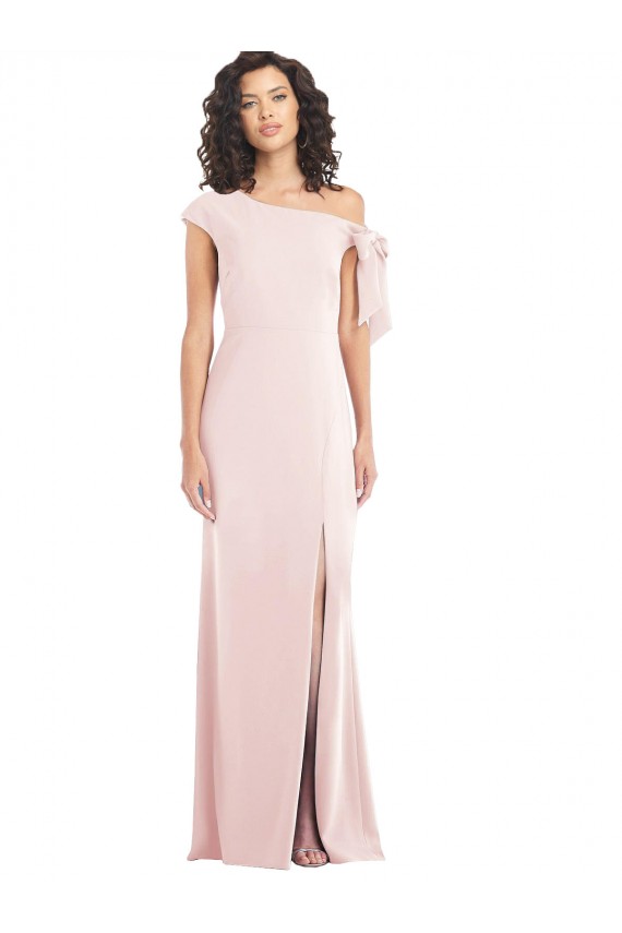 Long Cap Sleeves Stretch Crepe Pink Trumpet Off the Shoulder Prom Dress Canada Online