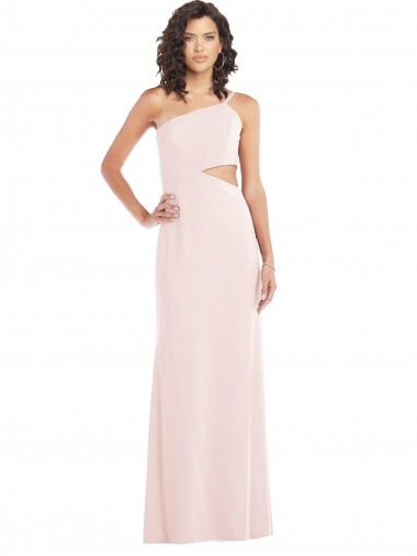 Long Sleeveless Stretch Crepe Pink Trumpet One Shoulder Prom Dress Canada Online