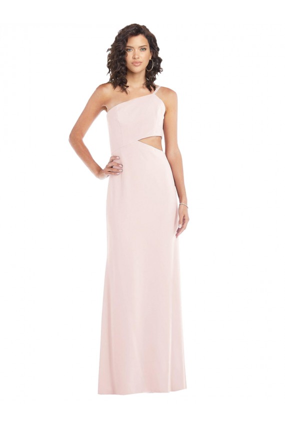Long Sleeveless Stretch Crepe Pink Trumpet One Shoulder Prom Dress Canada Online