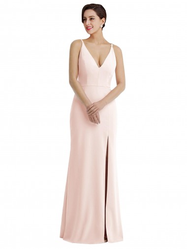 Long Sleeveless Stretch Crepe Pink V-Neck Trumpet Prom Dress Canada Online