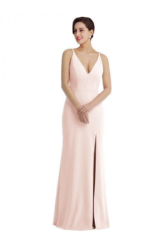 Long Sleeveless Stretch Crepe Pink V-Neck Trumpet Prom Dress Canada Online