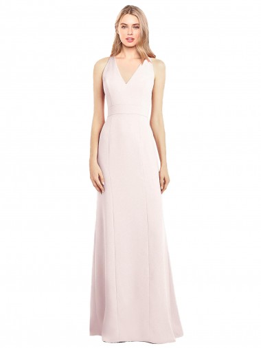 Long Sleeveless Stretch Crepe Pink Trumpet Keyhole Back Prom Dress Canada Online