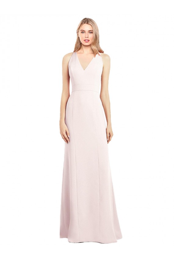 Long Sleeveless Stretch Crepe Pink Trumpet Keyhole Back Prom Dress Canada Online
