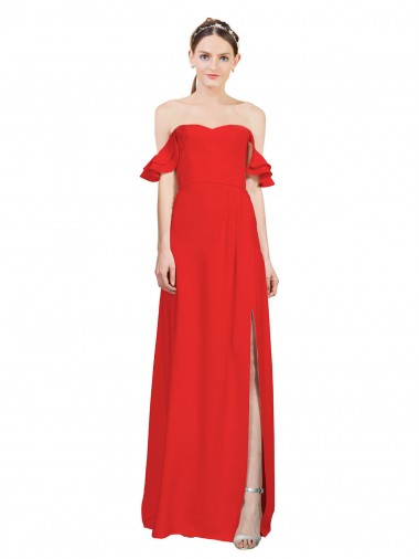 Long Sleeveless Stretch Crepe Red A-Line Off the Shoulder Prom Dress Canada Online