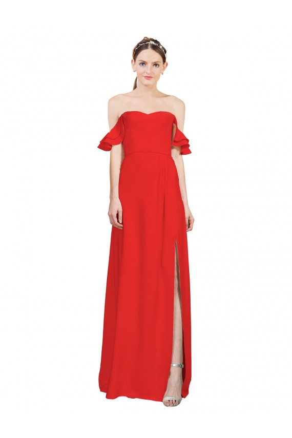 Long Sleeveless Stretch Crepe Red A-Line Off the Shoulder Prom Dress Canada Online