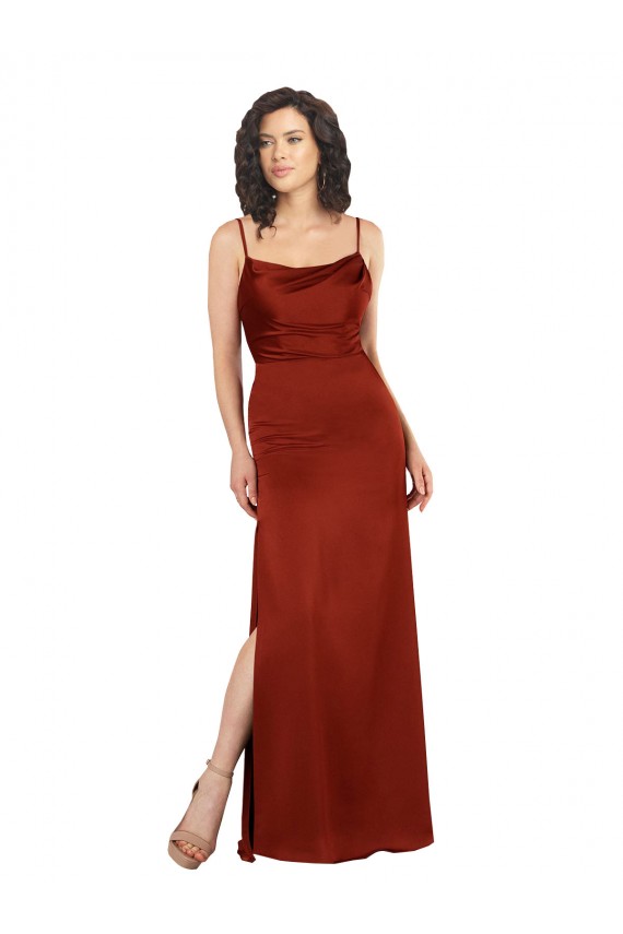 Long Sleeveless Silky Satin Red Spaghetti Straps A-Line Prom Dress Canada Online