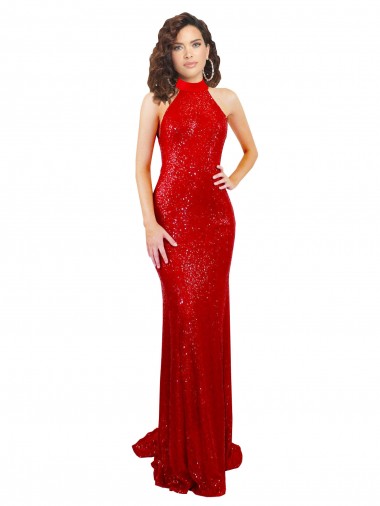 Long Sleeveless Sequin Red Mermaid Prom Dress Canada Online