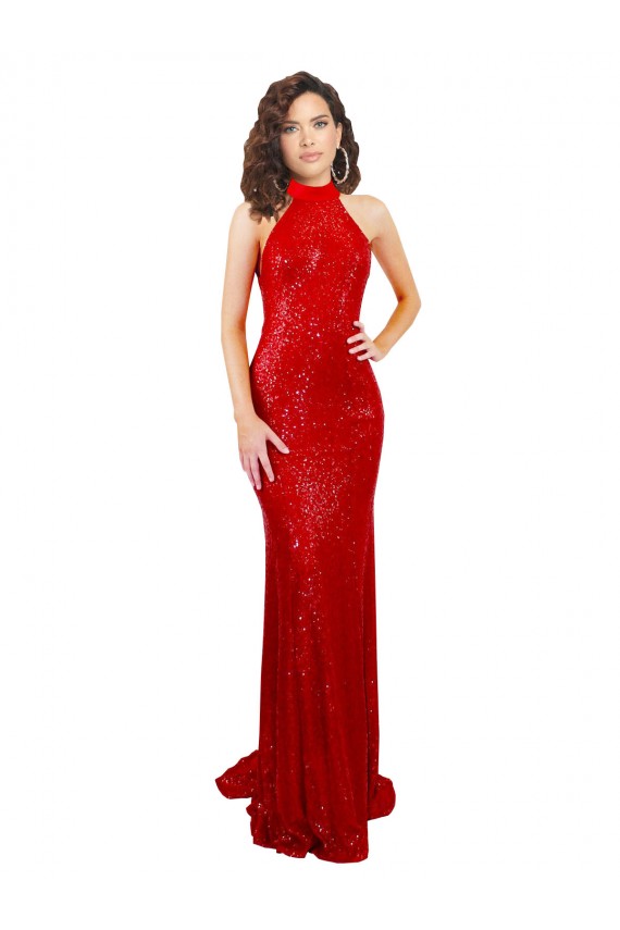 Long Sleeveless Sequin Red Mermaid Prom Dress Canada Online