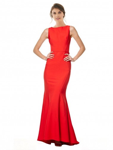 Long Sleeveless Stretch Crepe Red Mermaid High Neck Prom Dress Canada Online