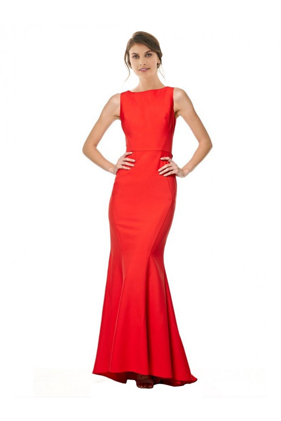Long Sleeveless Stretch Crepe Red Mermaid High Neck Prom Dress Canada Online