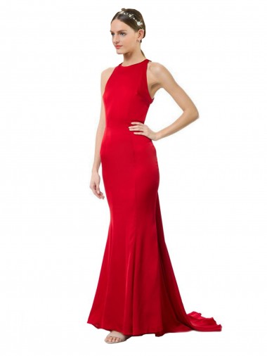 Long Sleeveless Stretch Crepe Red Mermaid Formal Evening Gown Canada Online
