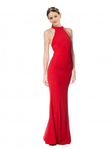 Long Sleeveless Stretch Crepe Red Mermaid Prom Dress Canada Online