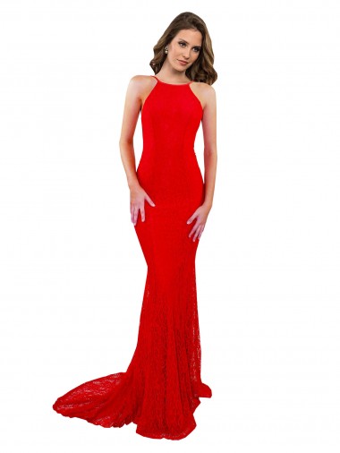 Long Sleeveless Lace Red Mermaid Prom Dress Canada Online