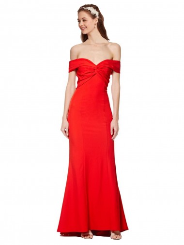 Long Sleeveless Stretch Crepe Red Off the Shoulder High Neck Prom Dress Canada Online