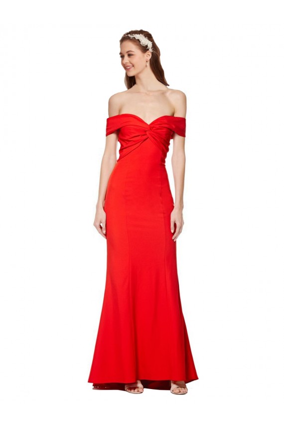 Long Sleeveless Stretch Crepe Red Off the Shoulder High Neck Prom Dress Canada Online