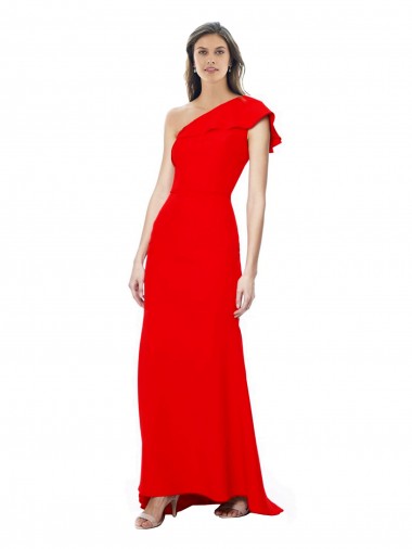 Long Sleeveless Stretch Crepe Red Mermaid One Shoulder Prom Dress Canada Online