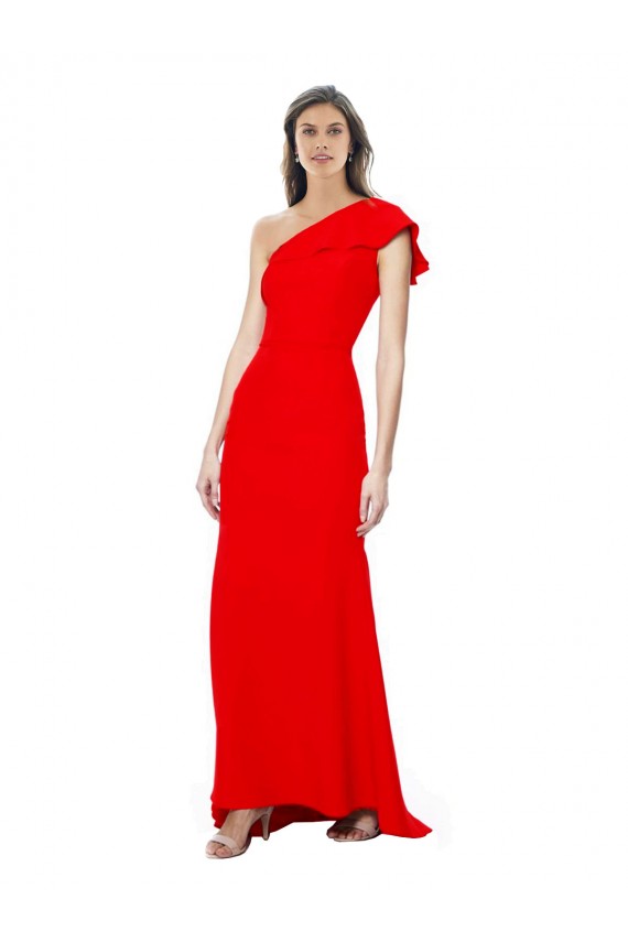 Long Sleeveless Stretch Crepe Red Mermaid One Shoulder Prom Dress Canada Online