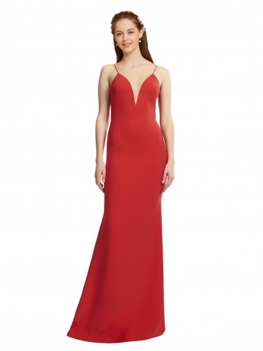 Long Sleeveless Stretch Crepe Red Spaghetti Straps Mermaid Prom Dress Canada Online