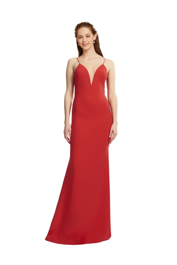 Long Sleeveless Stretch Crepe Red Spaghetti Straps Mermaid Prom Dress Canada Online