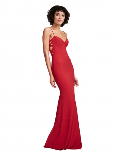 Long Sleeveless Stretch Crepe Red Mermaid Spaghetti Straps Prom Dress Canada Online