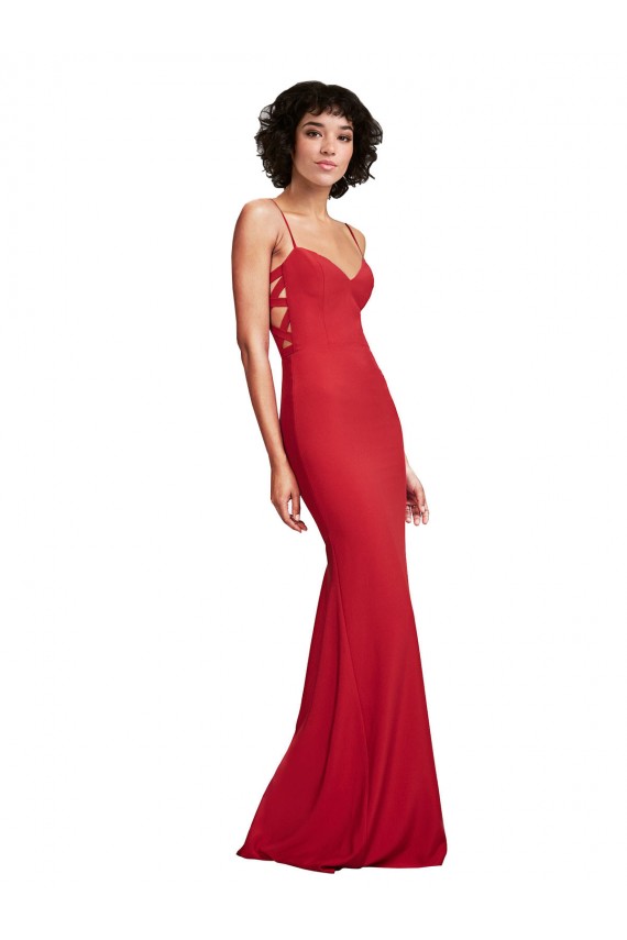 Long Sleeveless Stretch Crepe Red Mermaid Spaghetti Straps Prom Dress Canada Online