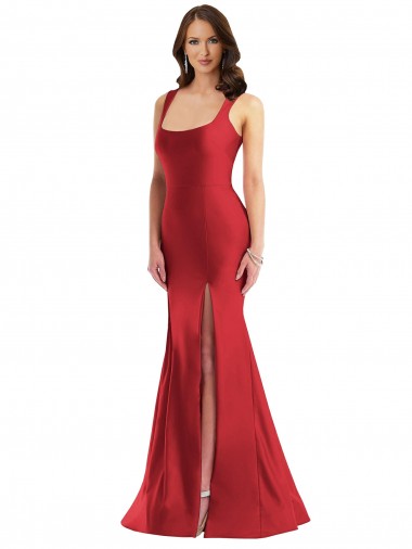 Long Sleeveless Silky Satin Red Mermaid Plus Size Formal Prom Dress Canada Online