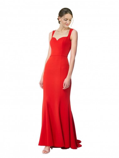 Long Sleeveless Stretch Crepe Red Sweetheart High Neck Prom Dress Canada Online