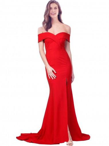 Long Sleeveless Stretch Crepe Red Sweetheart Mermaid Prom Dress Canada Online
