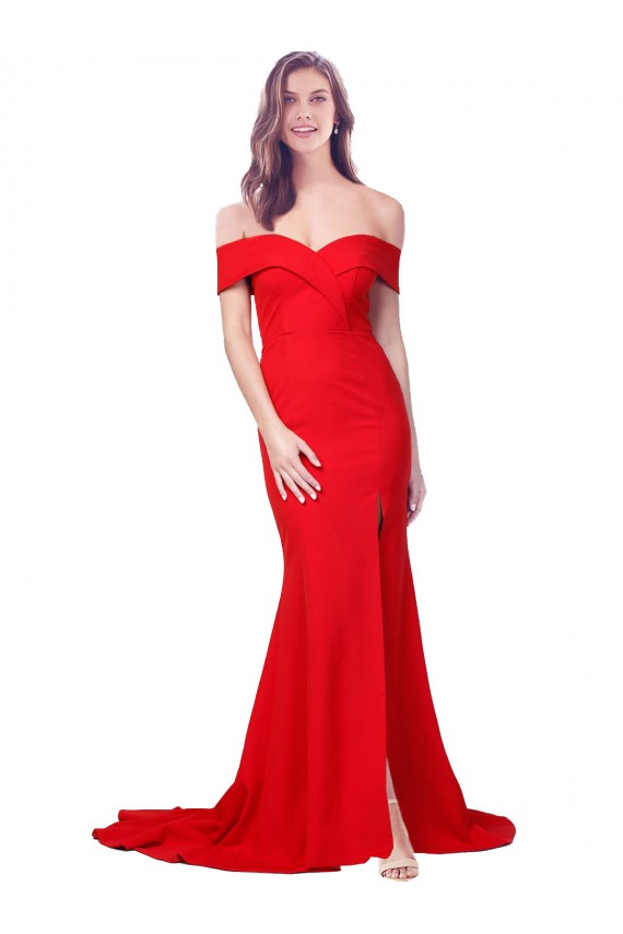 Long Sleeveless Stretch Crepe Red Sweetheart Mermaid Prom Dress Canada Online