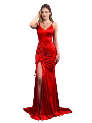 Long Sleeveless Stretch Satin Red Mermaid Prom Dress Canada Online