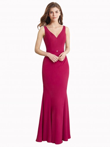 Long Sleeveless Soft Chiffon Red Mermaid Prom Dress Canada Online