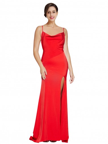 Long Sleeveless Stretch Satin Red Sheath Prom Dress Canada Online