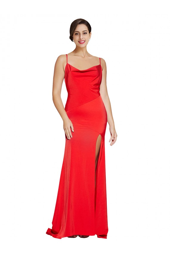 Long Sleeveless Stretch Satin Red Sheath Prom Dress Canada Online