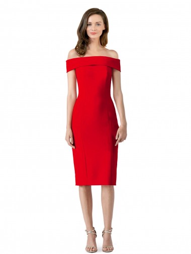 Cocktail Length Sleeveless Stretch Crepe Red Sheath Prom Dress Canada Online
