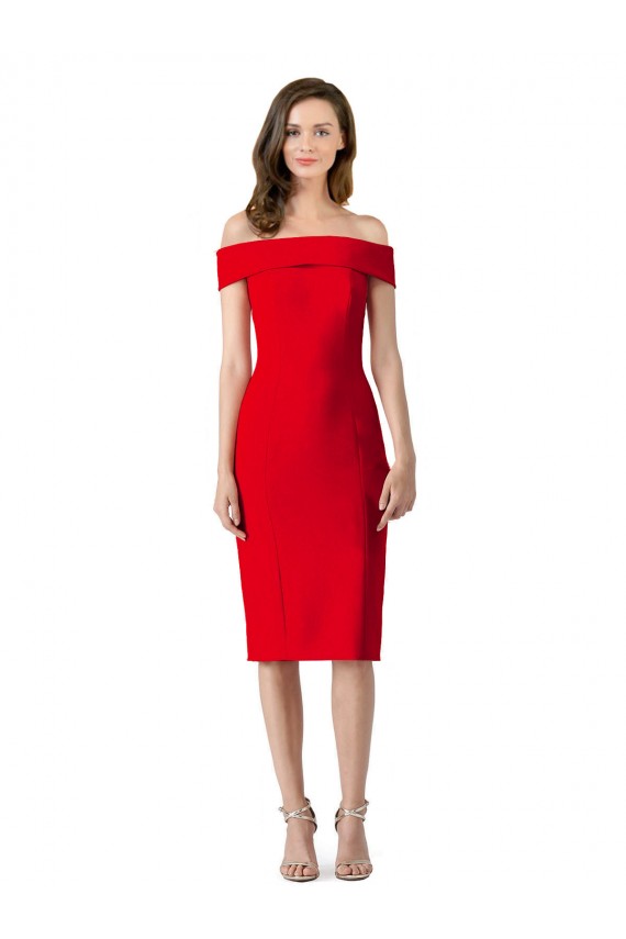 Cocktail Length Sleeveless Stretch Crepe Red Sheath Prom Dress Canada Online