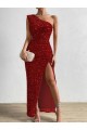 Long Sleeveless Velvet Sequin Red Sheath Prom Dress Canada Online