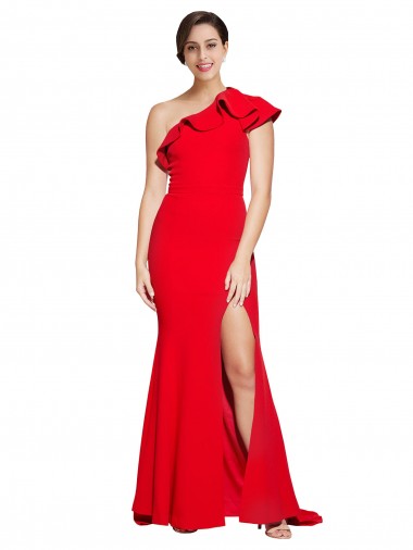 Sweep Train Sleeveless Stretch Crepe Red Sheath Prom Dress Canada Online