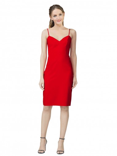 Cocktail Length Sleeveless Stretch Crepe Red Sweetheart Sheath Prom Dress Canada Online