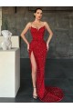 Sweep Train Sleeveless Velvet Sequin Red Sheath Prom Dress Canada Online