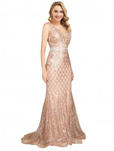 Long Sleeveless Sequin & Sparkling Sequin Rose Gold Mermaid Plus Size Formal Prom Dress Canada Online