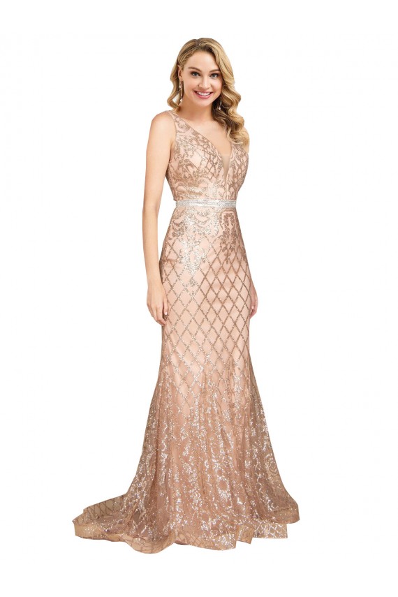 Long Sleeveless Sequin & Sparkling Sequin Rose Gold Mermaid Plus Size Formal Prom Dress Canada Online