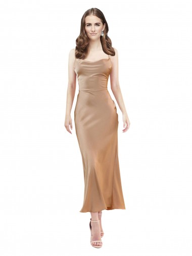 Midi Length Sleeveless Silky Satin Rose Gold Sheath Prom Dress Canada Online