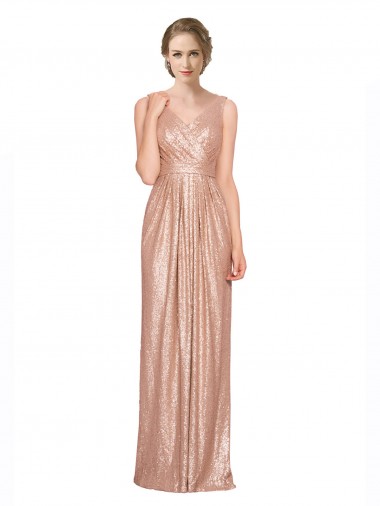 Long Sleeveless Sequin Rose Gold Sheath Prom Dress Canada Online