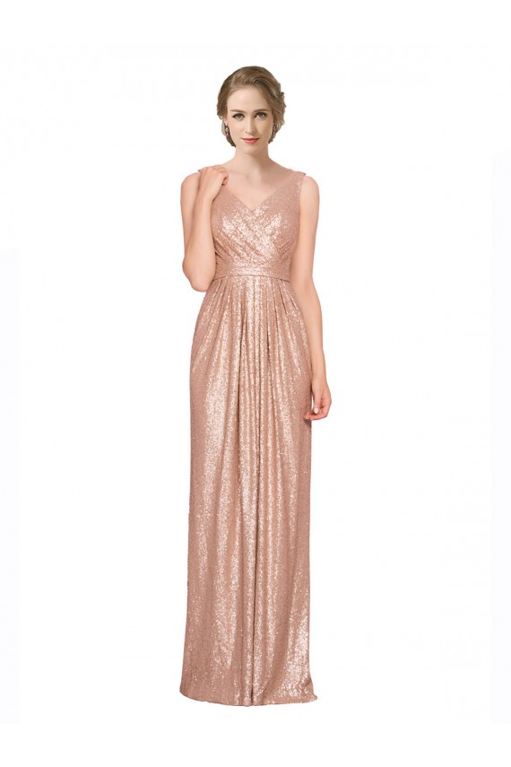 Long Sleeveless Sequin Rose Gold Sheath Prom Dress Canada Online