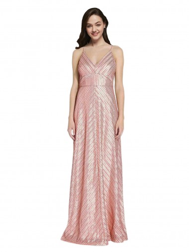 Long Sleeveless Sequin Rose Gold Sheath Low Back Prom Dress Canada Online