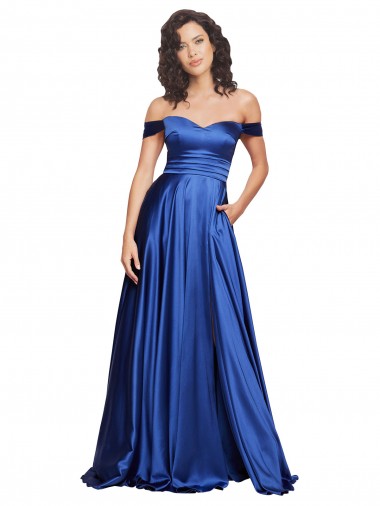 Sweep Train Sleeveless Stretch Satin Royal Blue A-Line Prom Dress Canada Online