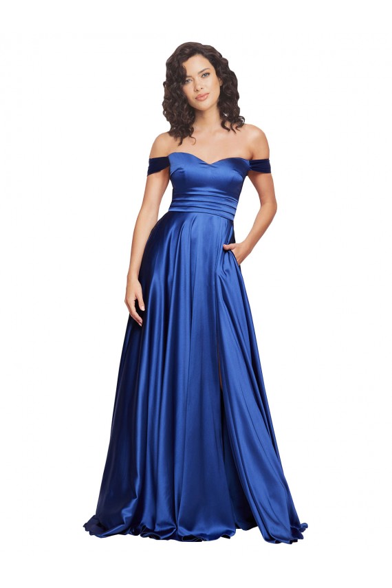Sweep Train Sleeveless Stretch Satin Royal Blue A-Line Prom Dress Canada Online