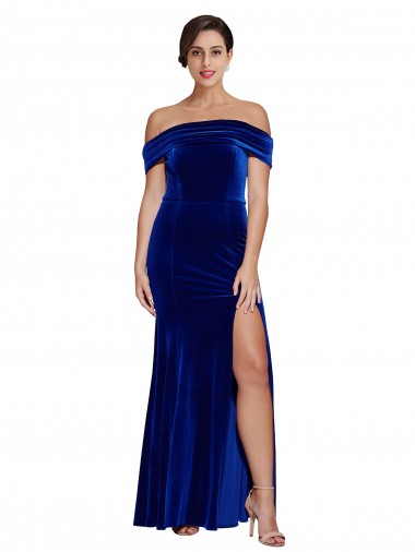 Long Sleeveless Stretch Velvet Royal Blue Mermaid Prom Dress Canada Online